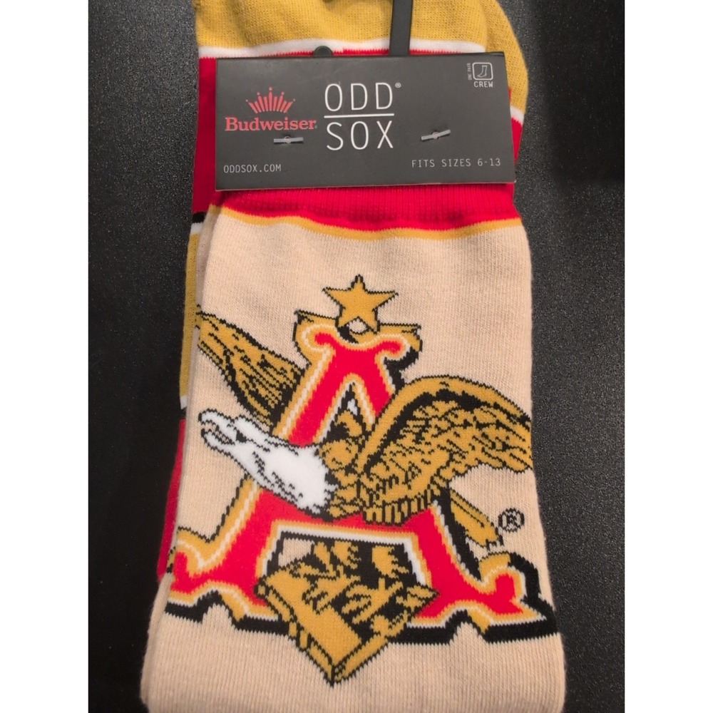 NWT ODD SOX ANHEUSER BUSCH BUDWEISER SOCKS RED & GOLD EAGLE 🦅 SIZE 6-13
